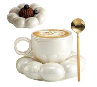Ceramic Coffee Mug with Spoon Travel Sunflower Cloud Mug with Saucer 200ml Afternoon Tea Cup for Latte, Cappuccino White Cloud Mug Coffee Mug Ceramic Mug Sunflower Mug
