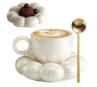 Ceramic Coffee Mug with Spoon Travel Sunflower Cloud Mug with Saucer 200ML Afternoon Tea Cup for Latte, Cappuccino White Sunflower