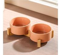 Ceramic Dog Bowl Elevated Set, Elevated Dog Bowls with Stand for Food & Water, Ceramic Dogs Bowls Elevateds for Small Medium Dogs and Home Décor 980 ML (Milk Coffee,S)