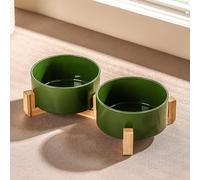 Ceramic Dog Bowl Elevated Set, Elevated Dog Bowls with Stand for Food & Water, Ceramic Dogs Bowls Elevateds for Small Medium Dogs and Home Décor 980 ML (Forest Green,L)