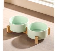 Ceramic Dog Bowl Elevated Set, Elevated Dog Bowls with Stand for Food & Water, Ceramic Dogs Bowls Elevateds for Small Medium Dogs and Home Décor 980 ML (Sky Blue,L)