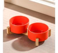 Ceramic Dog Bowl Elevated Set, Elevated Dog Bowls with Stand for Food & Water, Ceramic Dogs Bowls Elevateds for Small Medium Dogs and Home Décor 980 ML (Orange,L)