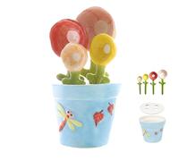 Ceramic Flower Measuring Spoons Set with Flowerpot Base, 2026 Decorative Cute Measuring Cups and Spoons Set with Holder for Dry and Wet Ingredients (Blue)
