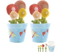 Ceramic Flower Measuring Spoons Set with Flowerpot Base, 2026 Decorative Cute Measuring Cups and Spoons Set with Holder for Dry and Wet Ingredients (2*Blue)