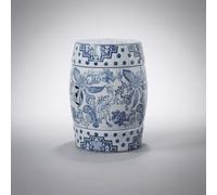 Ceramic Garden Stool, Chinese Blue and White Porcelain Drum Side Table | Hand-Painted Porcelain, Copper Coin Cutouts, Sturdy Drum Shape, Multipurpose Decor