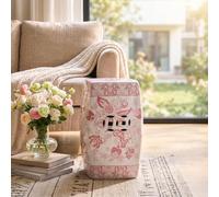 Ceramic Garden Stool, Chinoiserie Side Table with Hand-Painted Floral | Hand-Painted Ceramic, Hexagonal Design, for indoor/Outdoor Patio, Living Room, Tea Room, Garden(Rosso)