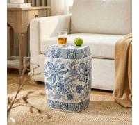 Ceramic Garden Stool, Chinoiserie Side Table with Hand-Painted Floral | Hand-Painted Ceramic, Hexagonal Design, for indoor/Outdoor Patio, Living Room, Tea Room, Garden(Blauw)