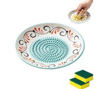 Ceramic Garlic Grater Plate Bowl Tomato Dish, Assiette Râpe En Céramique Style Espagnol Pour Ail Gingembre Tomate Fromage Herbes, Plat À Huile D’Olive Avec Brosse Pour Cuisine (A)