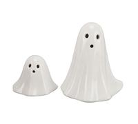 Ceramic Ghost Night Light Set, Holiday Home Decor Desk Shelf Bookcase Decoration Ghost Figurine Lamp 2-Piece for Indoor Festive Ambiance