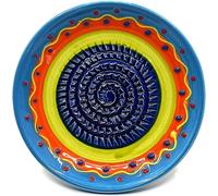 Ceramic Grating Plate-Ideal For Ginger,Parmesan,Etc.-Pattern: Blue/Orange/Green-Diameter: 12 Cm-Handmade And Hand-Painted-Made In Spain