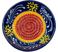 Ceramic Grating Plate-Ideal For Ginger,Parmesan,Etc.-Pattern: Blue With Sun-Diameter: 12 Cm-Handmade And Hand-Painted-Made In Spain