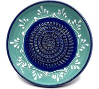 Ceramic Grating Plate-Ideal For Ginger,Parmesan,Etc.-Pattern: Turquoise/Blue-Diameter: 12 Cm-Handmade And Hand-Painted-Made In Spain