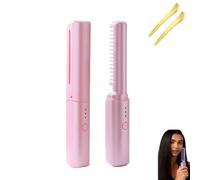 Ceramic Hairdressing Comb, Frizz-Free Hair Anytime, Cedar and Ash Ceramic Hairdressing Comb, 2 - in-1 Mini Cordless Portable Travel Curling Iron (Pink)