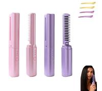 Ceramic Hairdressing Comb, Frizz-Free Hair Anytime, Cedar and Ash Ceramic Hairdressing Comb, 2 - in-1 Mini Cordless Portable Travel Curling Iron (Pink+Purple)