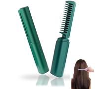 Ceramic Hairdressing Comb, Mini Dual Purpose Curling Iron Smooth Straight, Cordless 2-In-1 Touch-Up Combs for Less Frizz (Green)