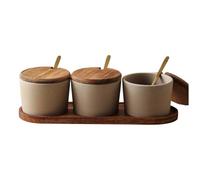 Ceramic Kitchen Seasoning Jars Set - Salt, Pepper, and MSG Containers 3pcs