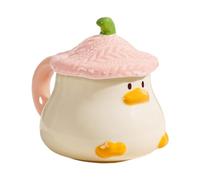 Ceramic Mug - Cartoon Drinkware, Duck Tea Cup | 400ml Hand-Painted Animal Design Coffee Cup with Hat Lid, Cute Tableware with Handle for Milk Latte Cappuccino | Decorative Ceramic Cups for Kitchen