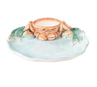 Ceramic Platter - Ceramic 31x27x7cm 12.2x10.63x2.76in Crab Shell Design | Hand Painted Style And Dip Bowl | Seafood Serving Tray, Sushi Plate, Appetizer Dish, Snack Platter | For Dumplings