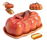 Ceramic Pumpkin Butter Dish with Lid, Autumn Pumpkin-Shaped Serving Tray - Ideal for Halloween, Thanksgiving & Fall Dessert Table Decor, 500g Capacity