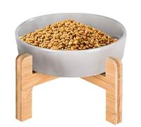 Ceramic Raised Cat Bowl, Anti-Vomit Dog Dishes with Wooden Stand, Non-Slip Pet Feeder, Elevated Cat Feeding Bowl, Durable Supplies for Dogs and Cats, 3.94x3.94x4.72in