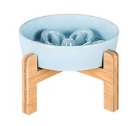 Ceramic Raised Cat Bowl, Anti-Vomit Dog Dishes with Wooden Stand, Non-Slip Pet Feeder, Elevated Cat Feeding Bowl, Durable Supplies for Dogs and Cats, 3.94x3.94x4.72in