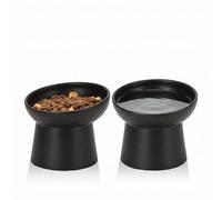 Ceramic Raised Cat Bowls, Elevated Tilted Cat Food and Water Bowls Set, Stress Free Pet Feeding Dish for Indoor Cats and Small Dogs, Anti Vomiting, Black, 2 Pack