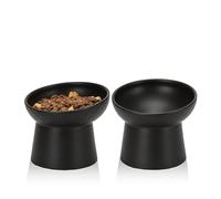 Ceramic Raised Cat Bowls, Elevated Tilted Cat Food and Water Bowls Set, Stress Free Pet Feeding Dish for Indoor Cats and Small Dogs, Anti Vomiting, Black, 2 Pack
