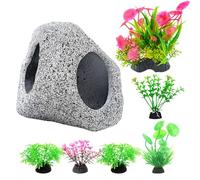 Ceramic Rock Ornament - Fish Tank Plants | Ceramic Aquarium Decoration With Artificial Plants, Safe For Betta, Shrimp, Guppy, Freshwater And Saltwater Tanks, Ideal For Indoor Home Aquariums And Aquati