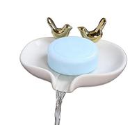 Ceramic Soap Dish Holder, Self Draining Sponge Organizer, Bird Shape Decorative Soap Holder, Kitchen Sink Accessory Stand, Bathroom Counter Storage for Home Use Cleaning