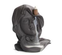 Ceramic Statue Waterfall Incense Burner Creative Beauty l Smoke Backflow Incense Holder Ornament for Yoga Room Office Living Room Decor