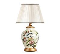 Ceramic Table Lamp European Style Flower and Bird Living Room Bedroom Bedside Table Lamp Retro Study Villa (Color : B Size : Push Button Switch)