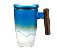 Ceramic Tea Cup Vintage Thermal Mug With Infuser Lid Coffee Mugs Wooden Handle 400ML Personalized Gifts pour Café(Color4)
