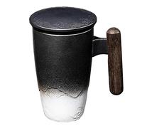 Ceramic Tea Cup Vintage Thermal Mug With Infuser Lid Coffee Mugs Wooden Handle 400ML Personalized Gifts pour Café(Color2)
