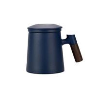 Ceramic Tea Cups, Mugs With Lids, Filtered Water Separation Coffee, Beverage pour Café(Deep blue)
