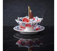 Ceramic Umbrella Tea Strainer for Loose Leaf Tea, Blue and White Porcelain Tea Infuser with Drip Tray & Copper Handle, Fine Micro-Pore Filter for Gongfu Brewing & Coffee, 4.1" Tall (Red)