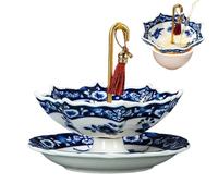 Ceramic Vintage Umbrella With Tray - Portable Loose Leaf Tea Infuser | For Home Dining Table Living Room Bedroom Office Restaurant Dorm Camping Picnic Party