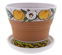 CERÁMICA ESPAÑA Pots en terre cuite rouge | Pots décoratifs | Pots en céramique | Pots d'extérieur | Décorés oranges - D10 | Décoration 100 % faite à la main | 20 x 20 x 18 cm | Assiette émaillée