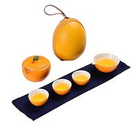 CeramicKung Fu Service à thé Théière de voyage Set 1 théière 4 tasses à thé avec fermeture éclair pour extérieur pique-nique bureau maison hôtel, vert (Orange) Décoration