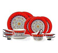 Ceramics Dinnerware Sets for 4 American Style Dinner Sets with 8 Plates 2 Bowls and 4 Cups Complete Porcelain Combination Microwave and Dishwasher Safe (11 inch Plate)