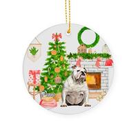 Céramique À Suspendre Amoureux des Bouledogues Anglais Ornement en Céramique Personnalisable Boule De Noëls pour Home Decor Fête du Nouvel Fête De Vacances 7.3 Cm