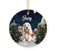 Céramique À Suspendre Amoureux des Chiens Cocker Spaniel Blanc Céramique Ornements De Noël, avec Ficelle Décoration De Sapin De Noël 7.3 Cm