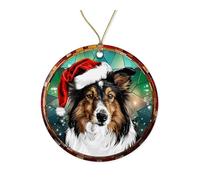 Céramique À Suspendre Berger des Shetland avec Un Chapeau De Père Noël Ornement en Céramique Esthétique Ornements d'arbre De Noël Vintage Pendentifs Décoration pour Enfant Maison Home Decor