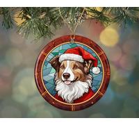 Céramique À Suspendre Chien Taché De Colley Ornement en Céramique Vintage Décoration d'arbre De Noël Esthétique Pendentifs Décoration pour Fête Maison Enfant 7.3CM