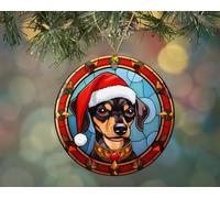 Céramique À Suspendre Chien Taché De Pinscher Nain Arbre De Noël Ornements Esthétique Décoration d'arbre De Noël Vintage Boule De Noëls pour Maison Fête Home Decor 7.3CM