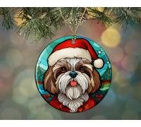 Céramique À Suspendre Chien Taché Shih Tzu Ornement en Céramique Détachables Pendentifs Décoration Esthétique Ornements d'arbre De Noël pour Enfant Maison Fête 7.3CM