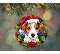 Céramique À Suspendre Jack Russel Terrier Chien Taché Ornement en Céramique Esthétique Décoration d'arbre De Noël Vintage Pendentifs Décoration pour Enfant Home Decor Maison 7.3CM