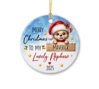 Céramique À Suspendre Joyeux À Mon Adorable Neveu Ornement en Céramique Vintage Boule De Noëls Détachables Ornements d'arbre De Noël pour Maison Fête du Nouvel Fête 7.3CM