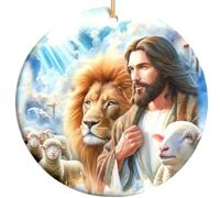 Céramique À Suspendre Lion Et Agneau Christianisme Jésus Céramique Ornements De Noël, Décoration De Noël en Porcelaine avec Ficelle