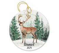 Céramique À Suspendre Nom Personnalisé Cerf Bébé Personnalisé Arbre De Noël Ornements Esthétique Décoration d'arbre De Noël Vintage Boule De Noëls pour Enfant Home Decor Maison 7.3CM