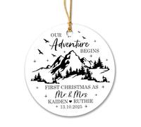Céramique À Suspendre Notre Aventure Commence Le Premier Noël en Tant Que M. Et Mme Ornement en Céramique Détachables Décoration d'arbre De Noël Vintage Ornements d'arbre De Noël pour Fête